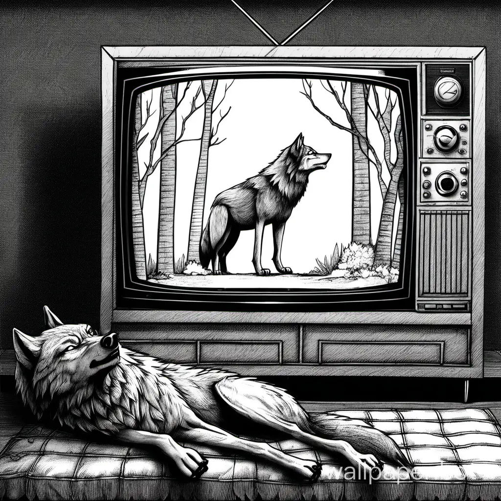 Curious-Wolf-Engrossed-in-Television-Entertainment