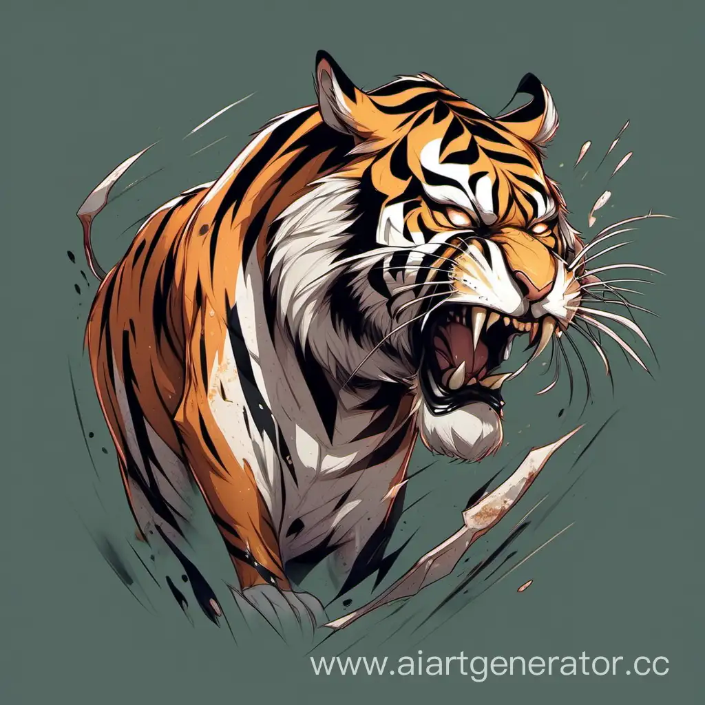 Агрессивный тигр со шрамом