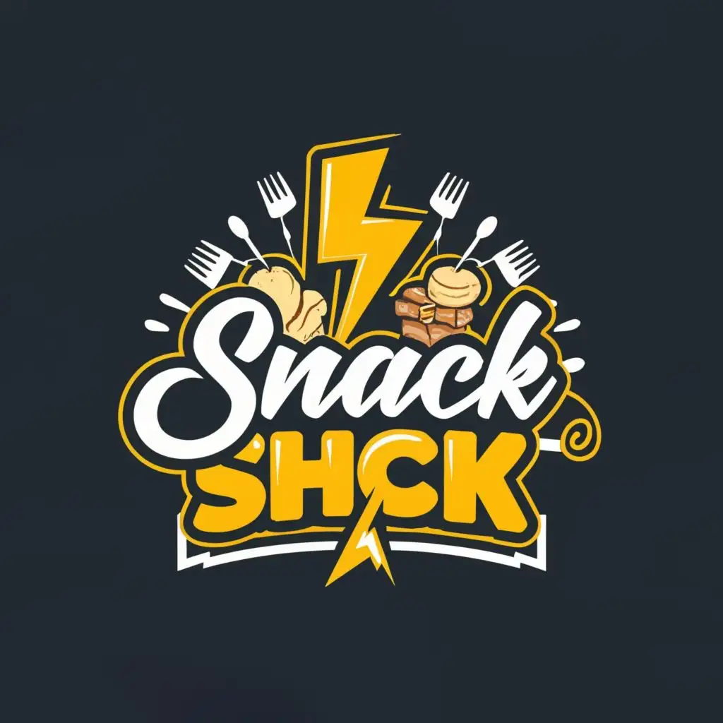 LOGO-Design-For-Snack-Shack-Electrifying-Lightning-Bolt-with-Simple-Typography-for-a-Tasty-Twist