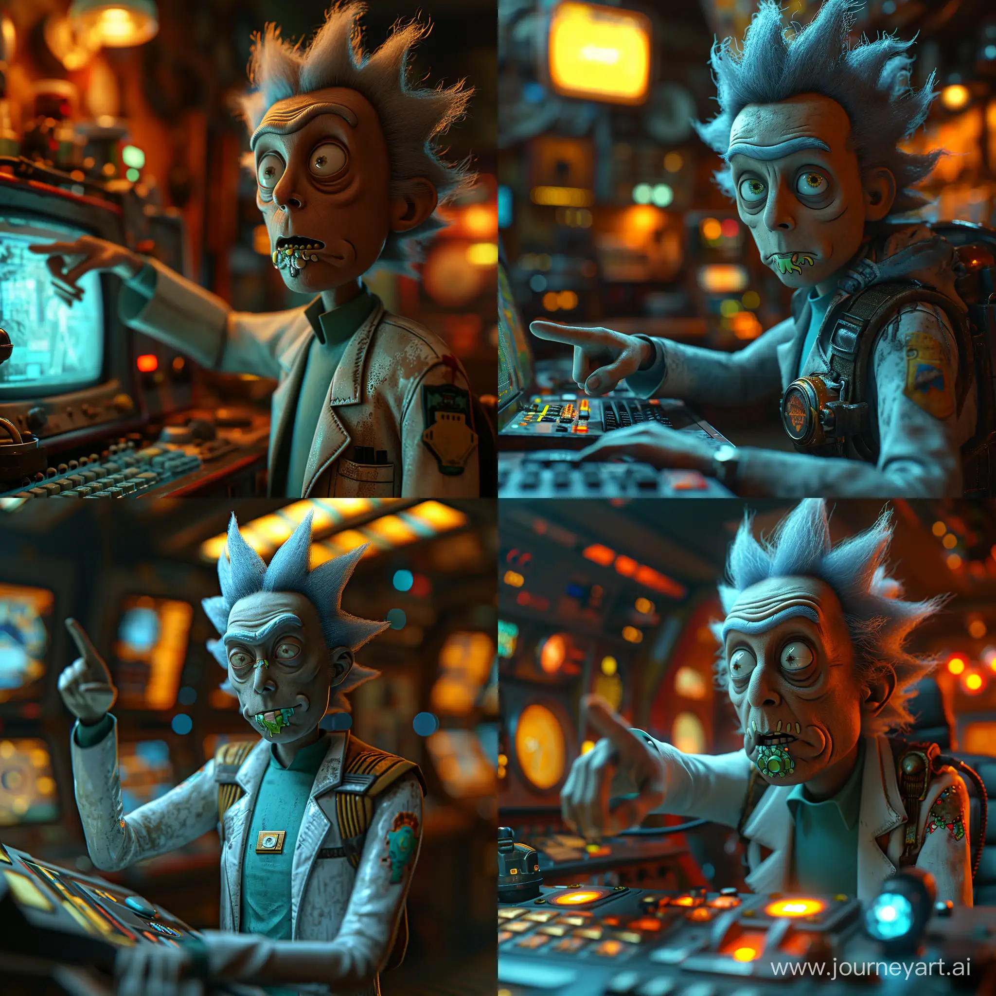 Rick-from-Rick-and-Morty-Pointing-at-Computer-in-Unreal-Engine-3D-Style