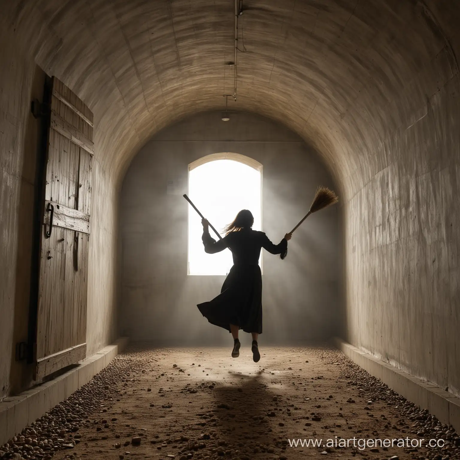 Woman-Flying-on-Broomstick-Enters-Tunnel