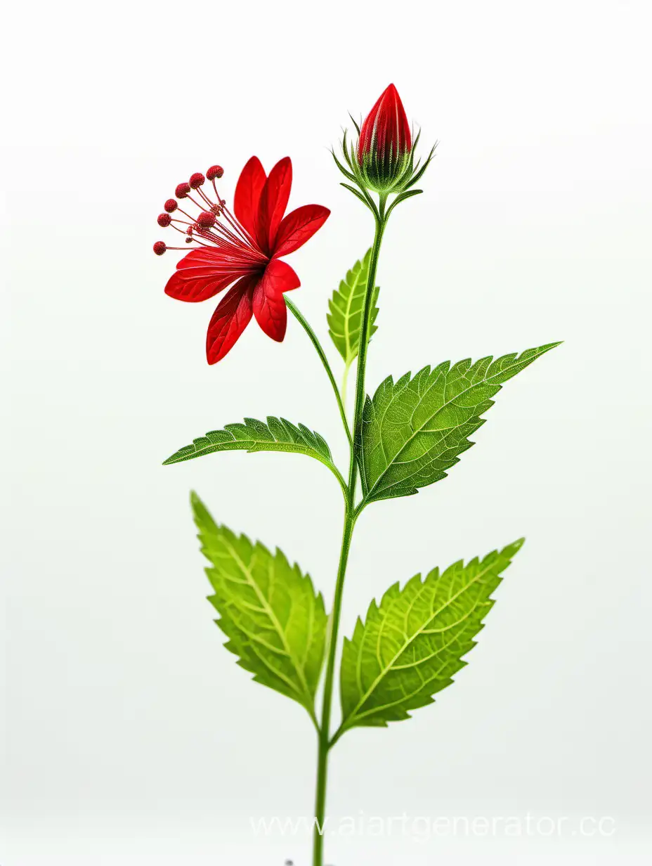 red wild flower 8k with natural fresh green leaves on white background 