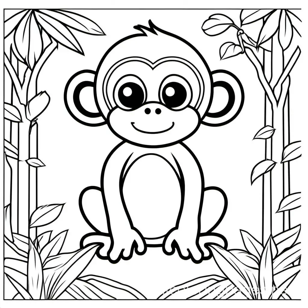 monkey, Coloring Page, black and white, line art, white background, Simplicity, Ample White Space. The background of the coloring page is plain white to make it easy for young children to color within the lines. The outlines of all the subjects are easy to distinguish, making it simple for kids to color without too much difficulty