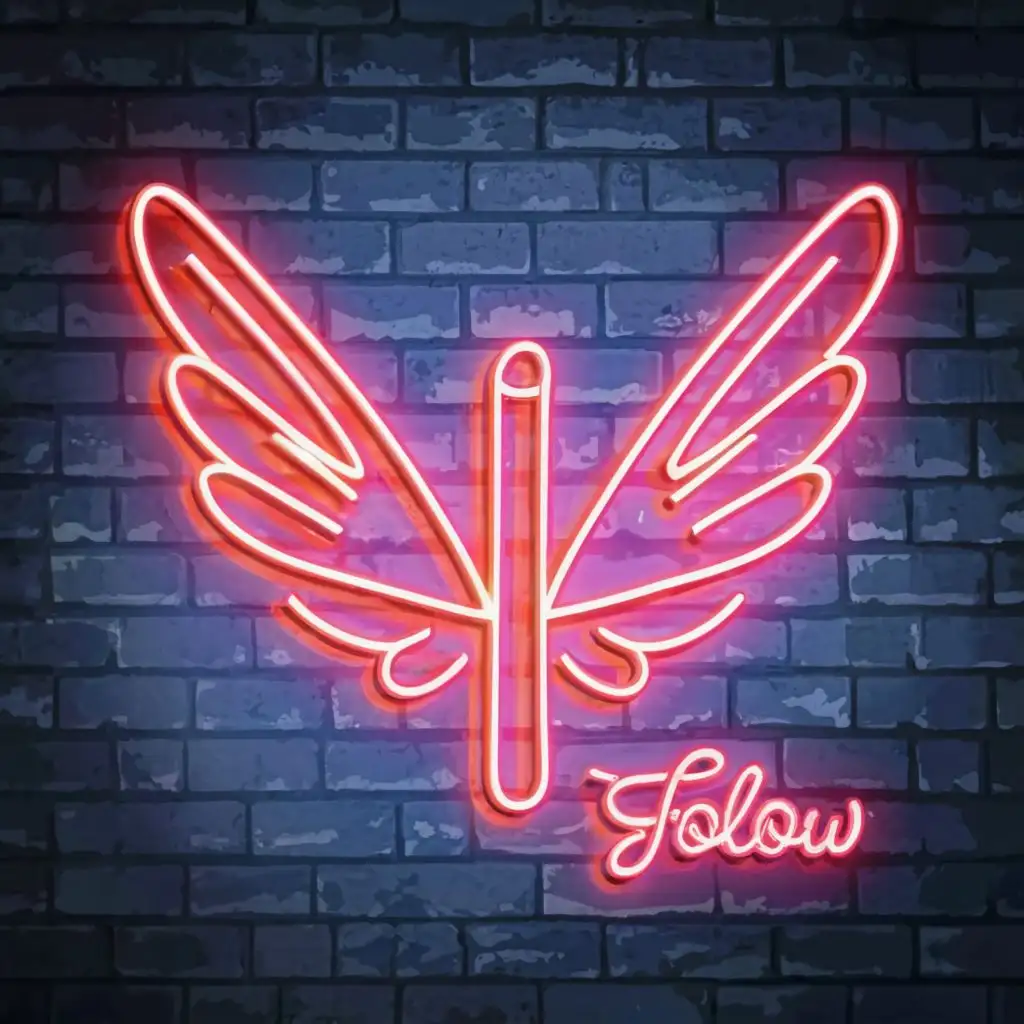 logo, A flat neon pink social media follow icon doodle with fairy wings, with the text "☆↪️", typography, be used in Events industry
