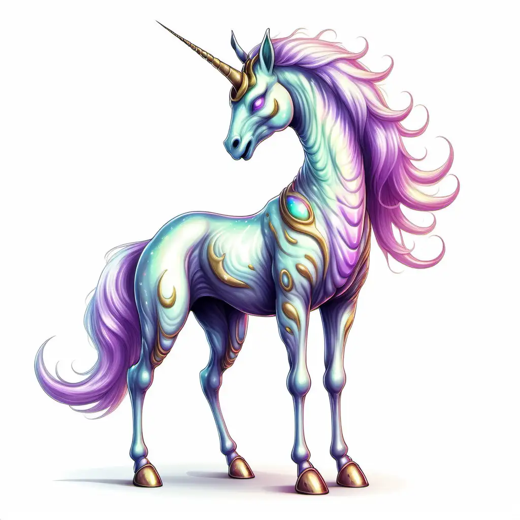 a fantasy alien unicorn, full body illustration, white background