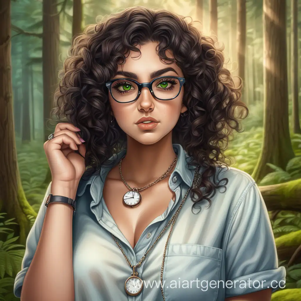 Curvy-Brunette-Woman-in-Forest-with-Stylish-Accessories