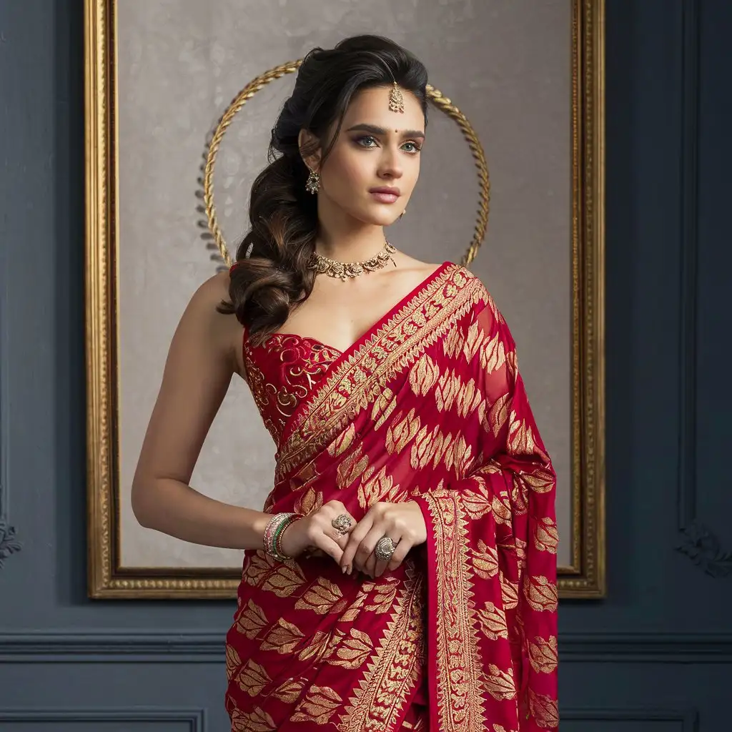 Elegant Bollywood Star Deepika Padukone in Traditional Sari