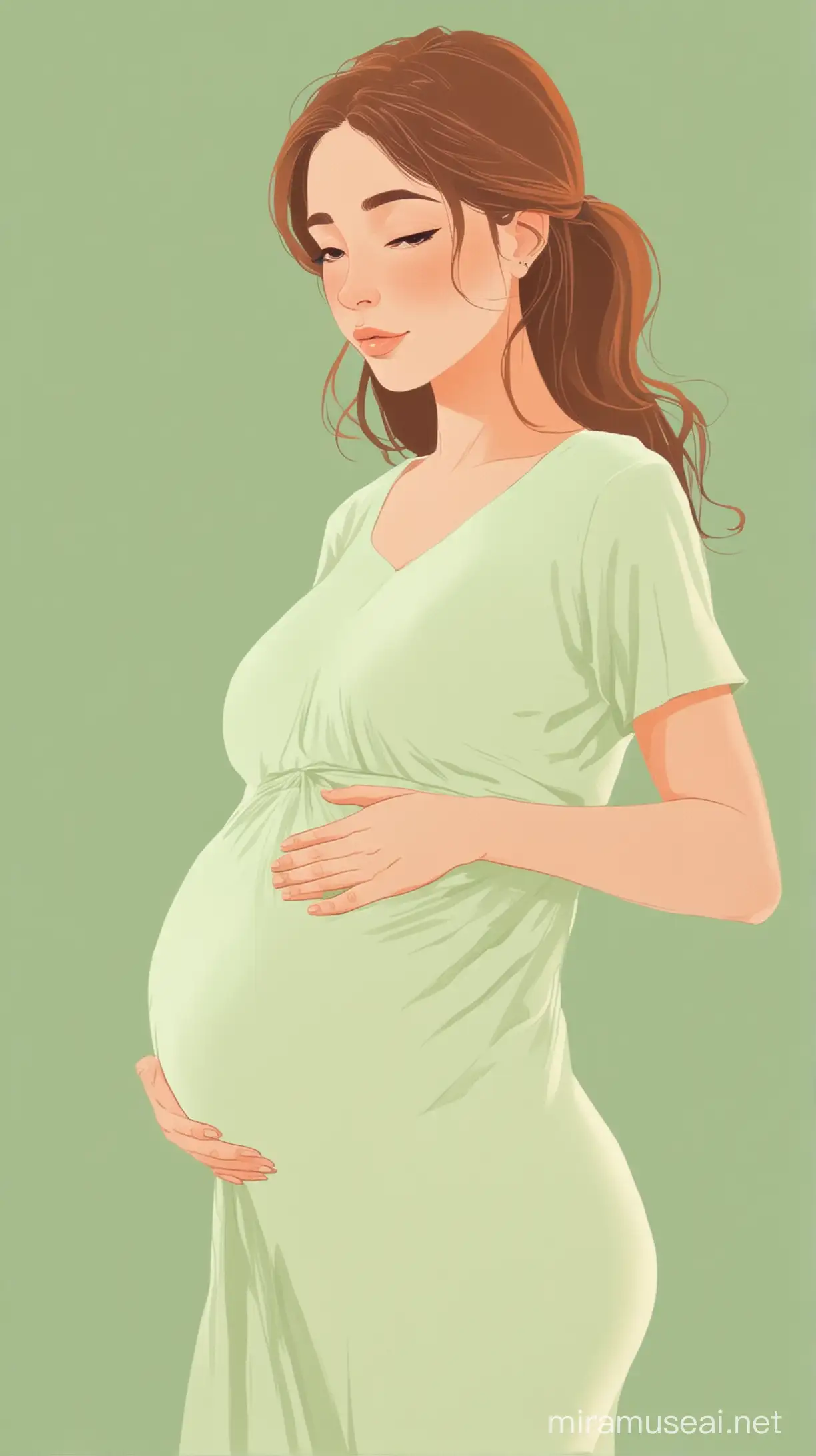 Expectant Mother in Animated Pastel Vibrant Green Orange and White Palette