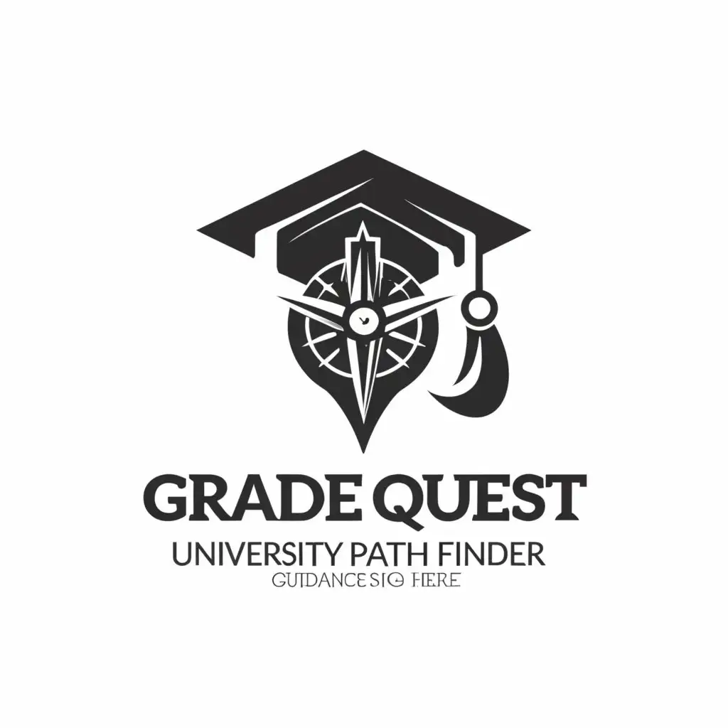 a logo design,with the text "Grade Quest: University Path Finder", main symbol:Graduation hat of school along with a compass,complex,be used in Education industry,clear background