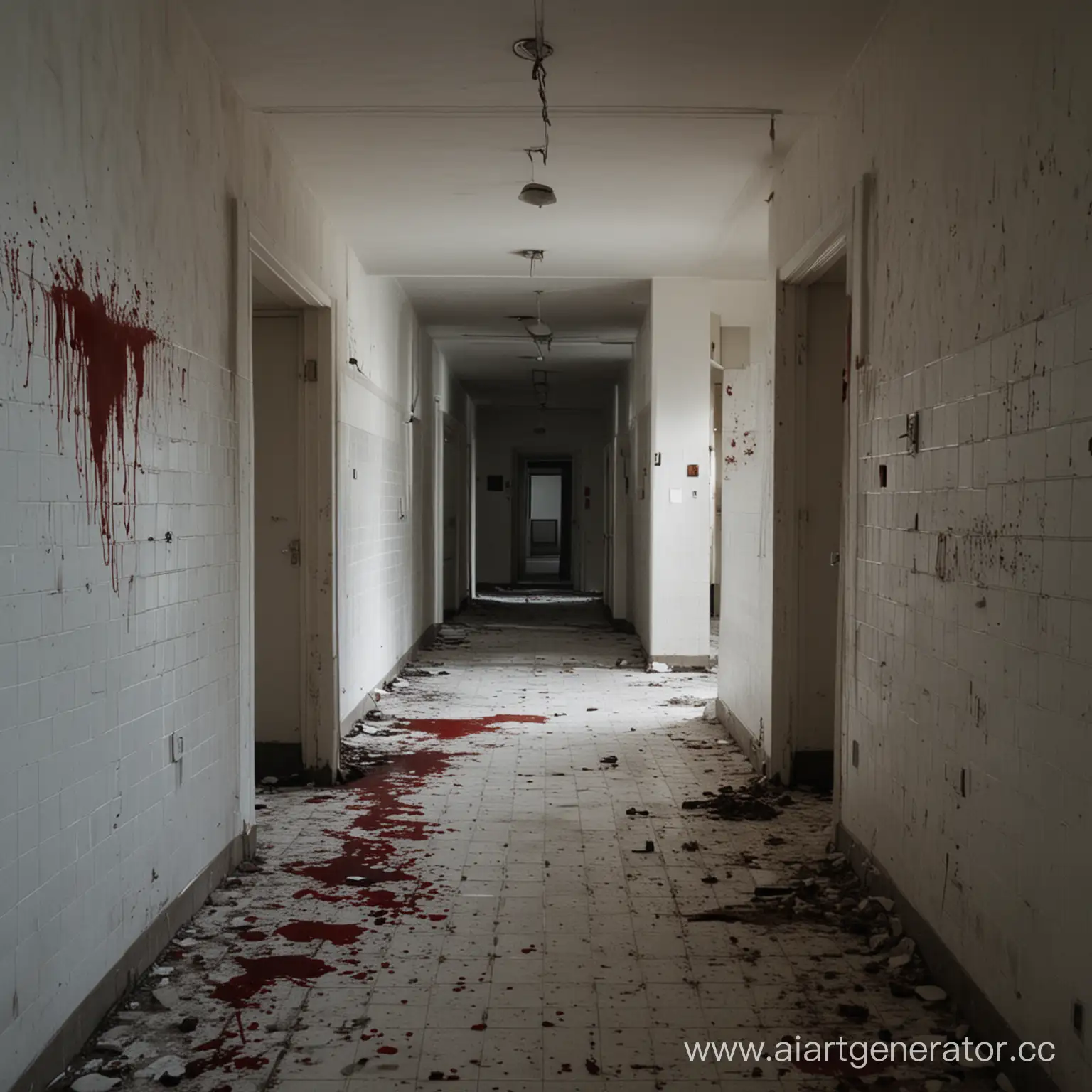 Eerie-Abandoned-Hospital-Corridors-White-Tiles-Darkness-and-Blood-Splatters
