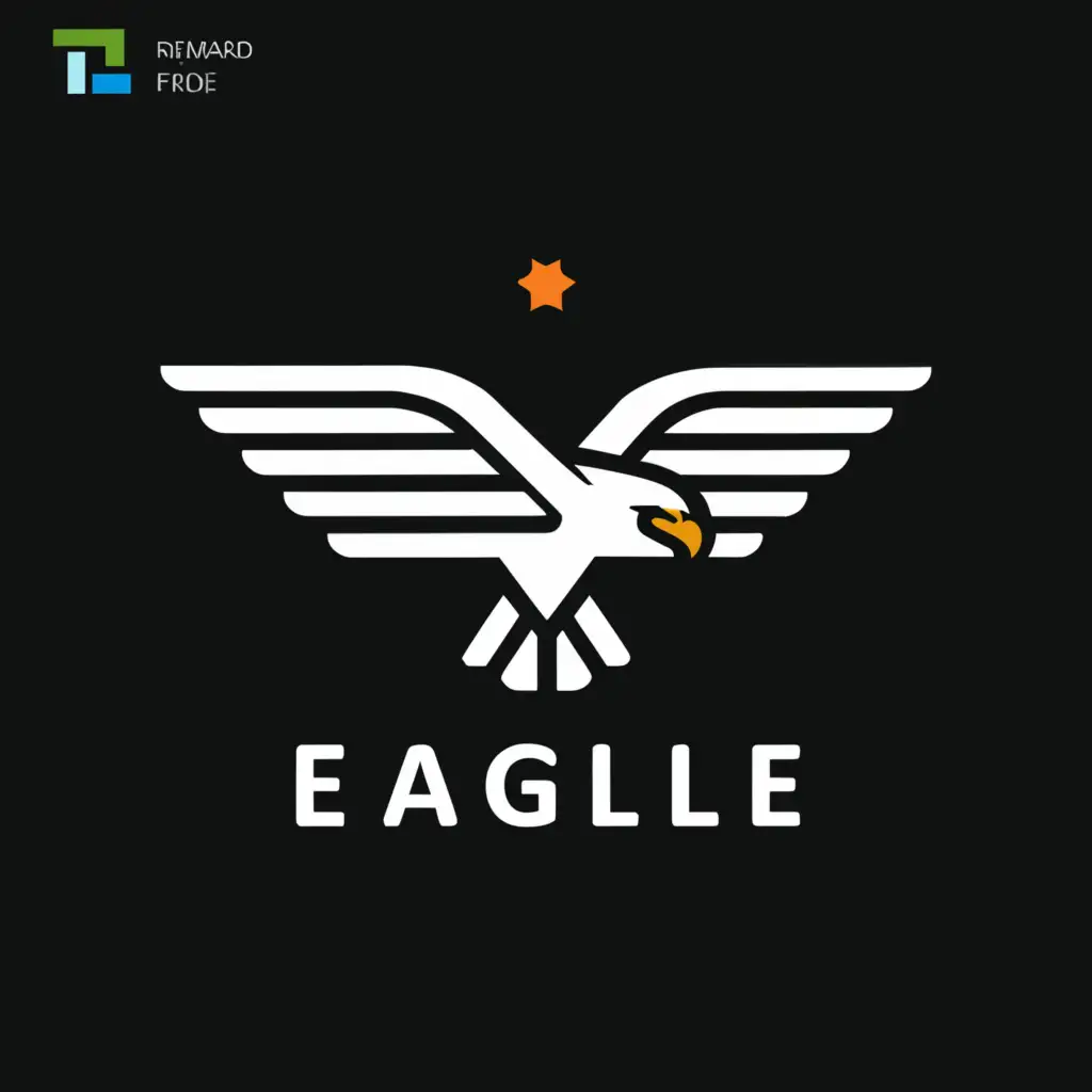 a logo design,with the text "Eagle flying", main symbol:In shield image of an Eagle is flying, front view, white outline black background,Minimalistic,clear background
