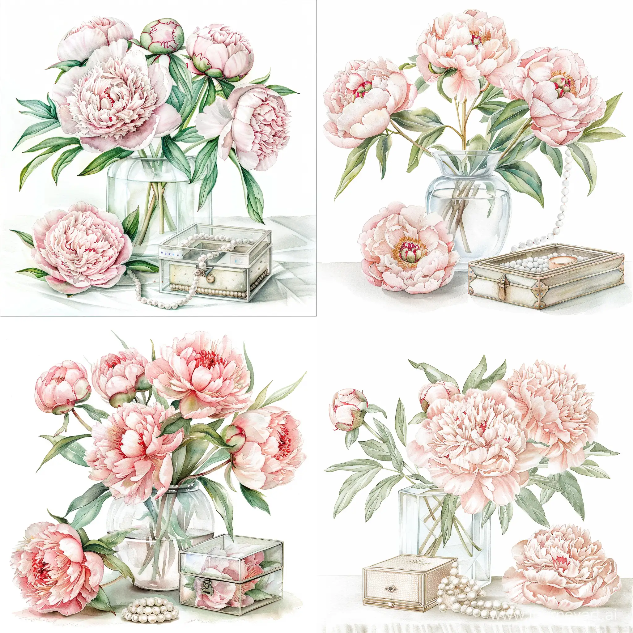 Soft-Pink-Peonies-in-Transparent-Vase-with-Pearl-Bead-Box