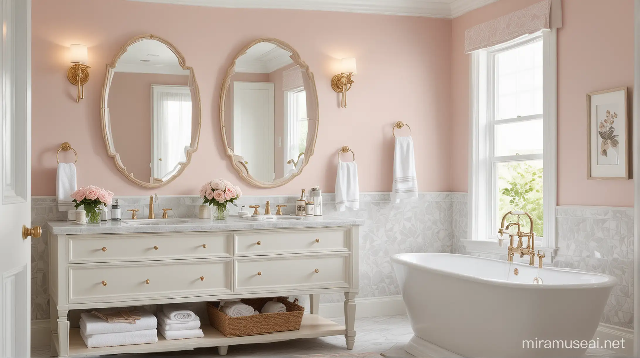 Feminine Aesthetic Bathroom with Soft Colors and Curved Shapes