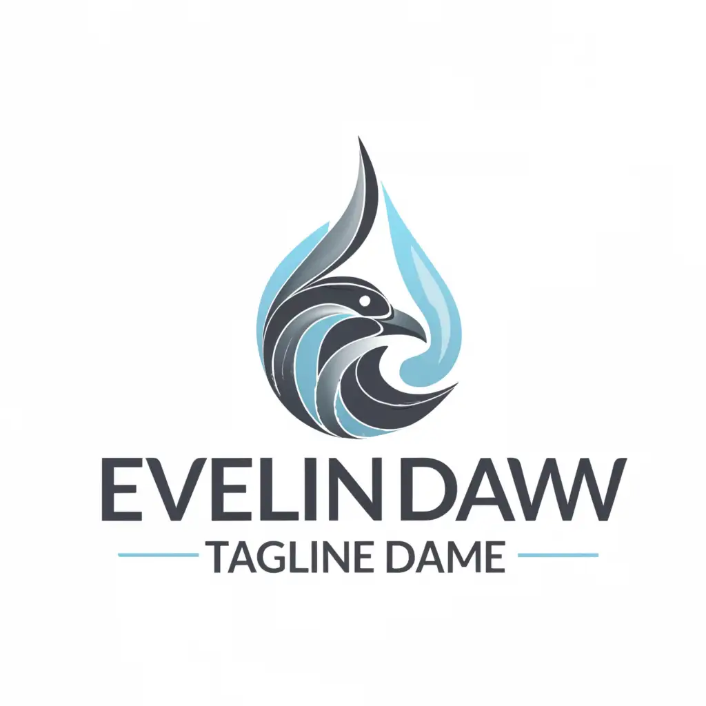 a logo design, with the text 'Eveline Daw', main symbol: abstract painted crow head inside feathery water droplet, minimal lines, cold colors, Minimalistic, to be used in Entertainment industry, clear background
