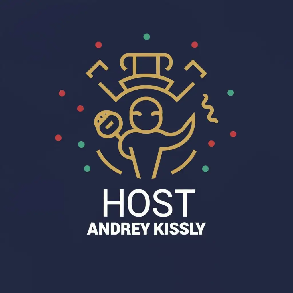 a logo design, with the text 'Host Andrey Kisly', main symbol: salute, microphone, holiday, Minimalistic, to be used in Events industry, clear background