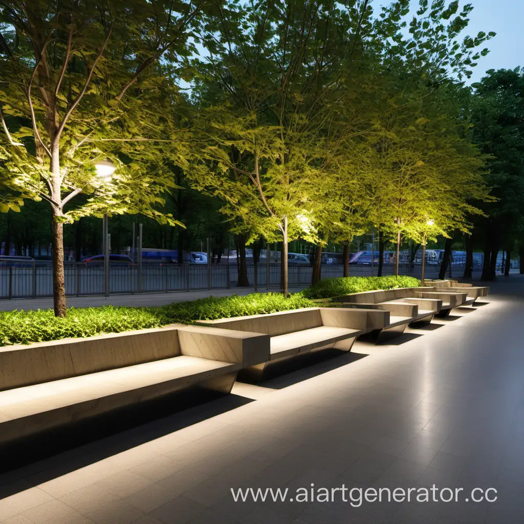 Urban-Metro-Station-Entrance-with-Stone-Benches-and-Trees