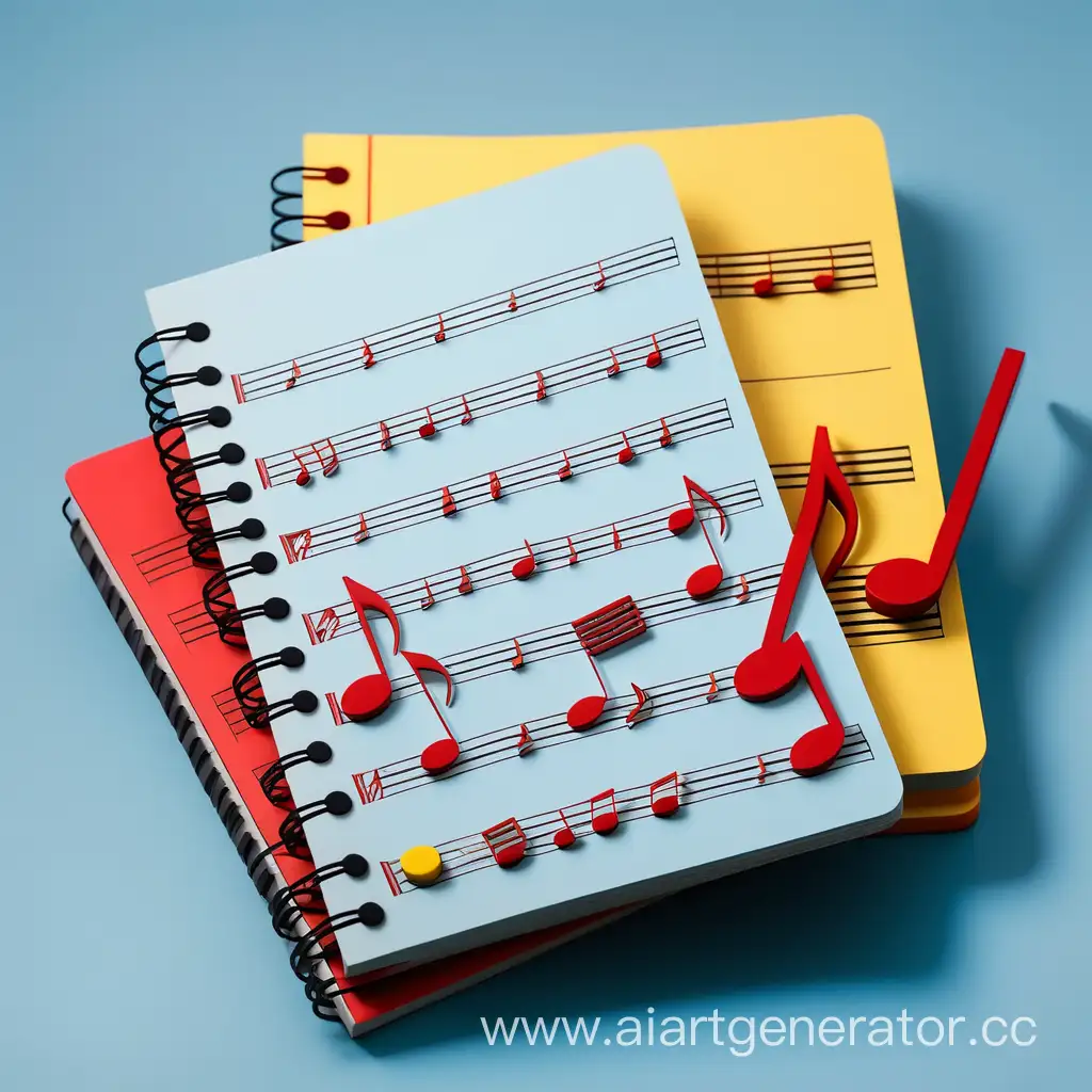 Musical-Notebook-on-Clean-Light-Blue-Background-with-Red-and-Yellow-Accents