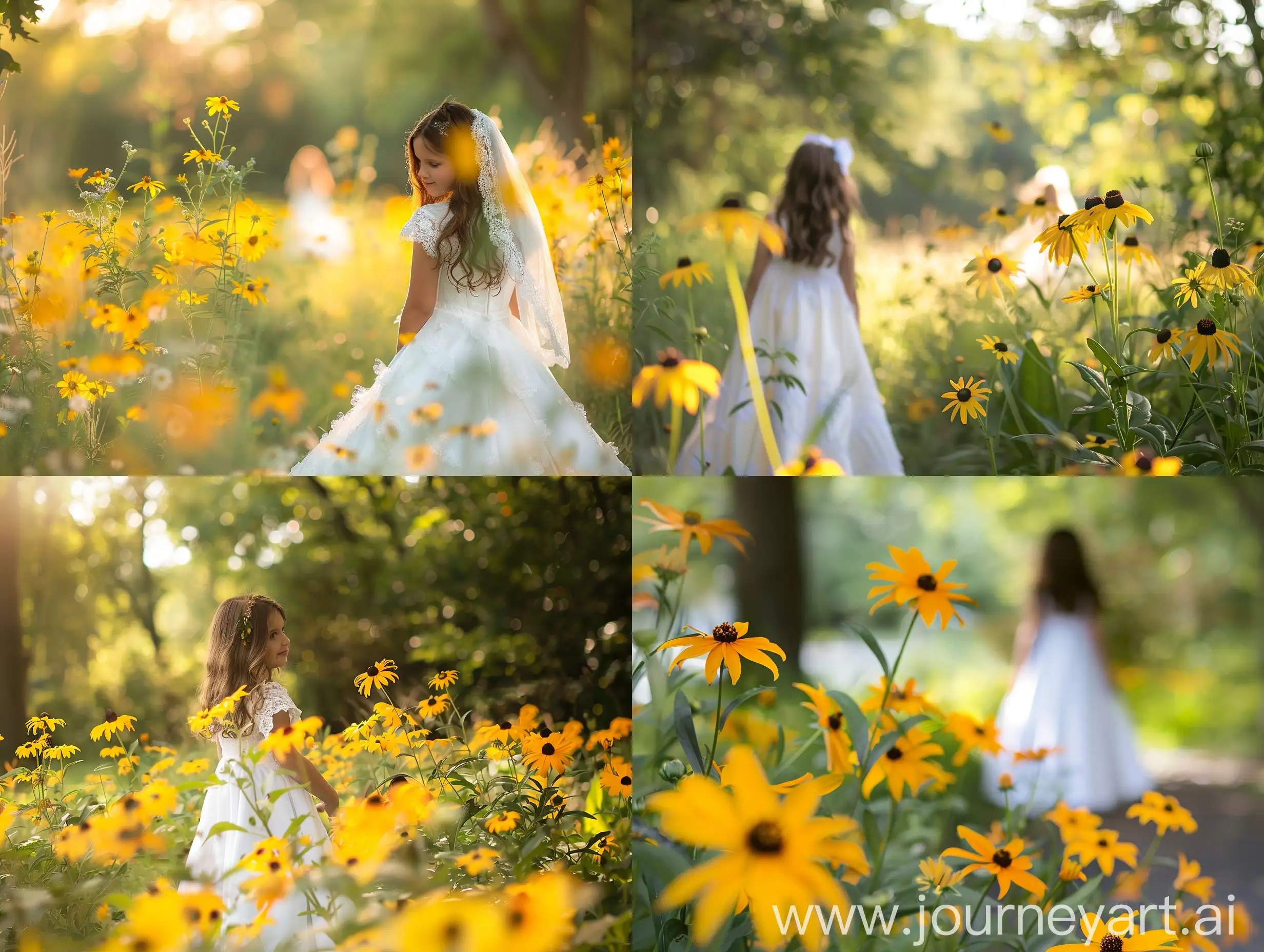 First-Communion-Portrait-Session-in-Park-with-Yellow-Flowers