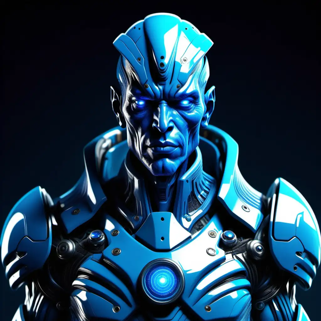 Futuristic Blue Humanoid General Leading the Blue Planet Escaminos