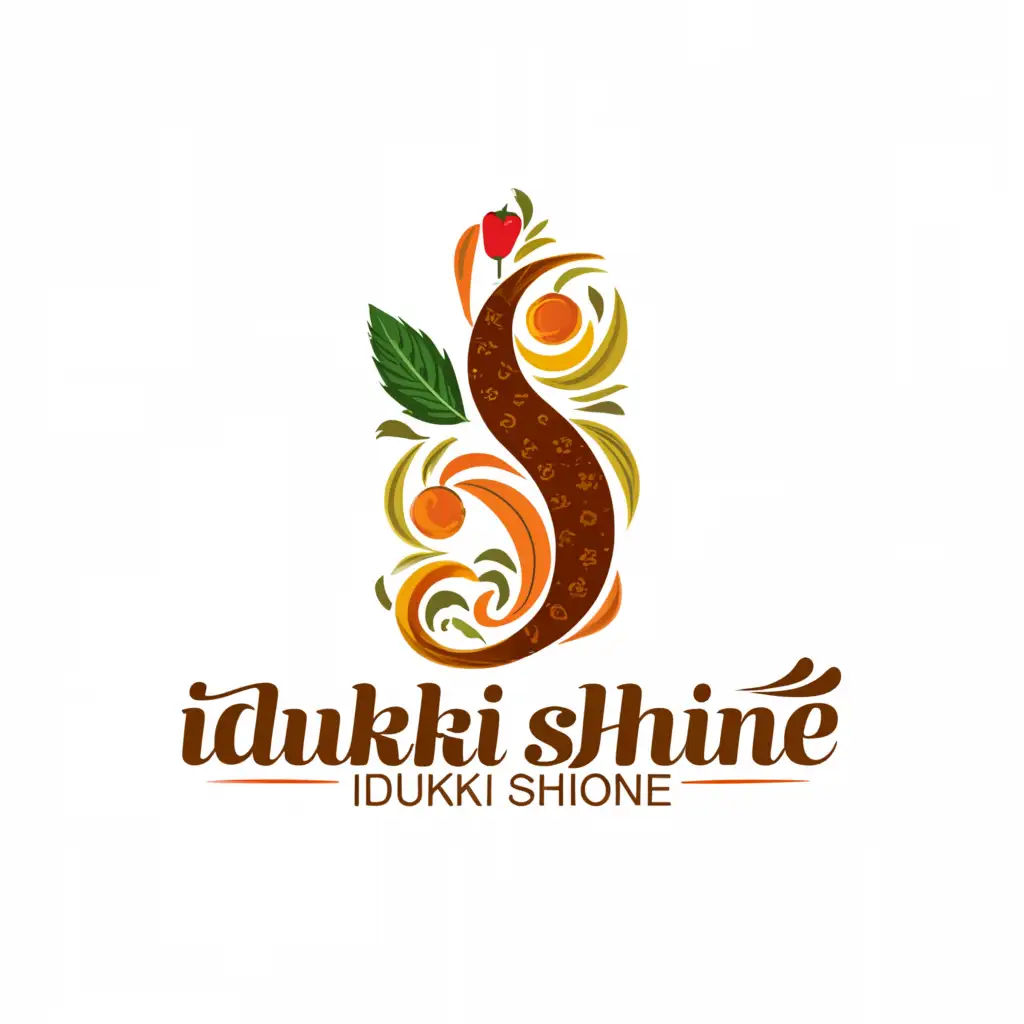 a logo design,with the text "IDUKKI SHINE SPICS", main symbol:A CURSIVE LETTER 'I' WITH SPICES COMING OUT OF IY AND BELOW WRITTEN 'IDUKKI SHINE SPICES',complex,be used in Home Family industry,clear background
