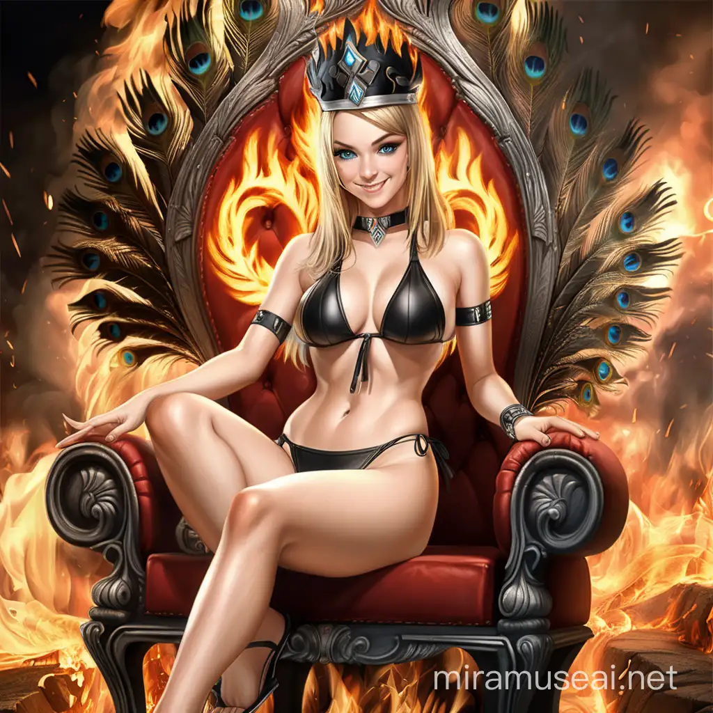 Majestic Empress with Elemental Powers in Fiery Throne Room