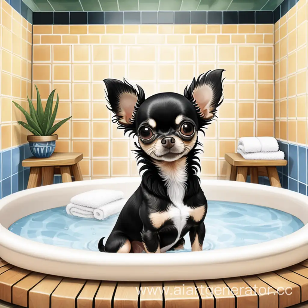 black chihuahua in the bathhouse