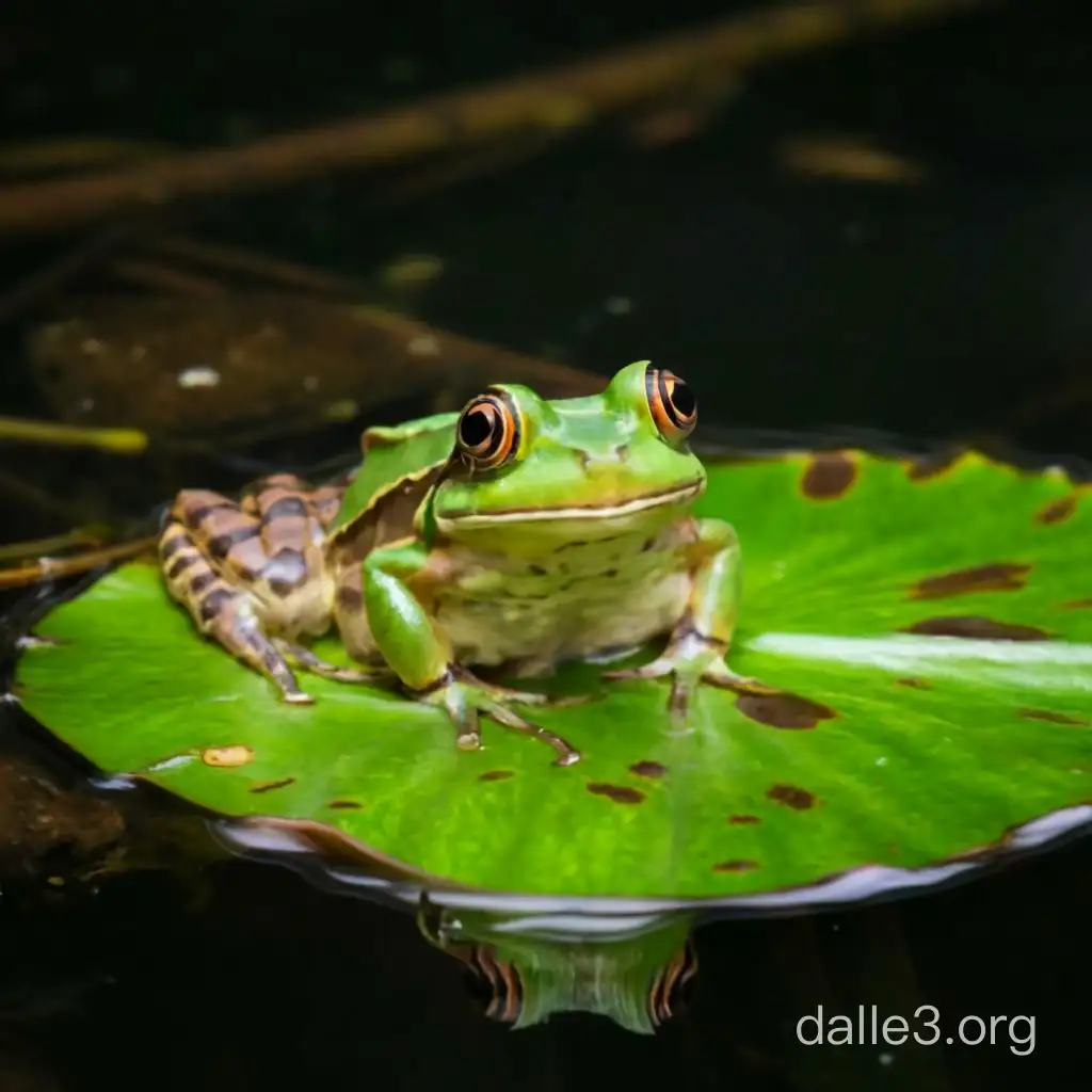 грустная лягушка сидит однв на листе кувшинки в пруду
