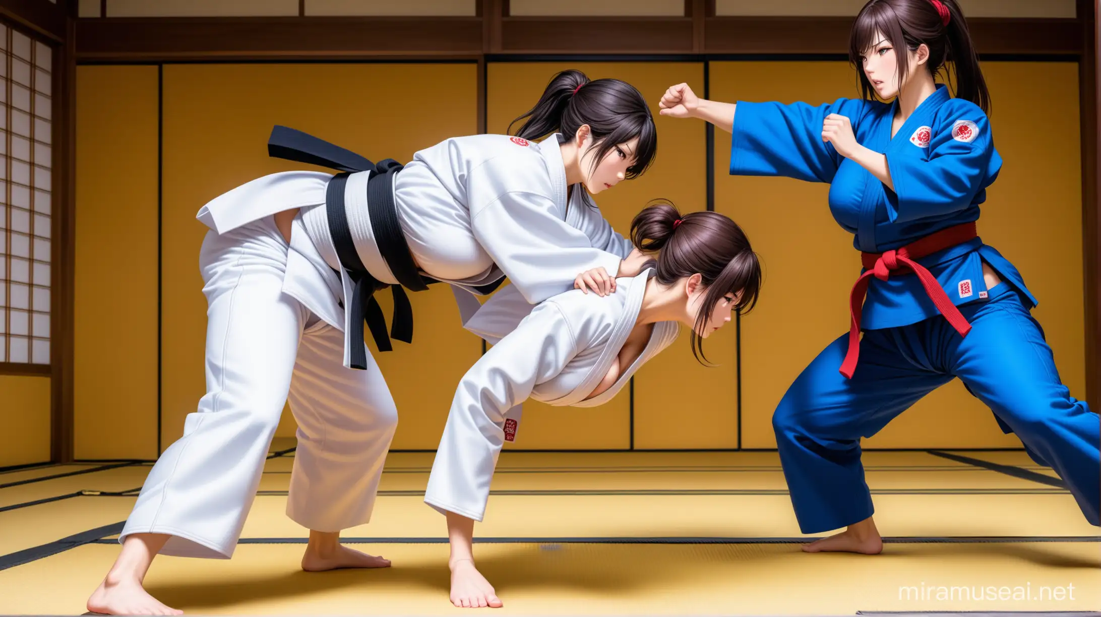 Intense Judo Duel Colossal Japanese Models Clash in Close Combat