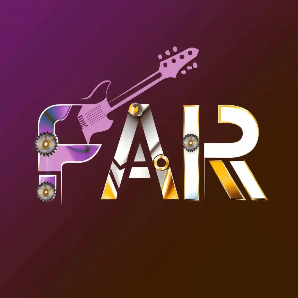 a logo design,with the text "fAIr", main symbol:futuristic robotic music industry guitar bass drums,Moderate,clear background