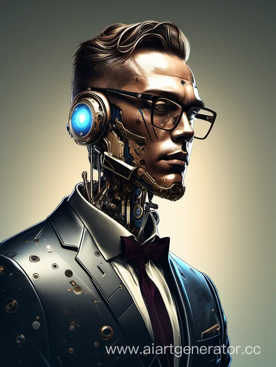 Luxurious-Robot-Portrait-with-Masculine-Facial-Features-and-Space-Elements