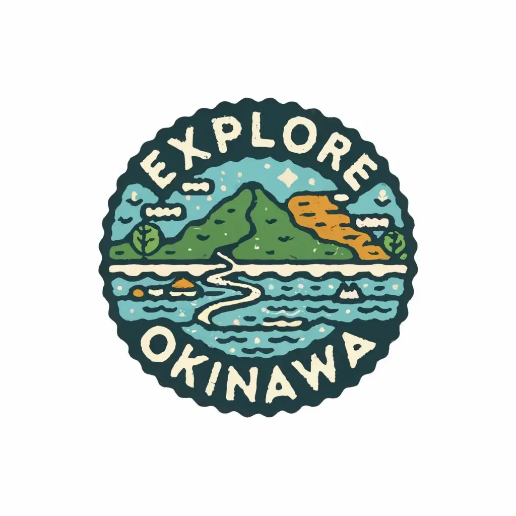 LOGO-Design-For-Okinawa-Explorer-Tranquil-Ocean-Verdant-Mountains-and-Serene-River-with-Typography