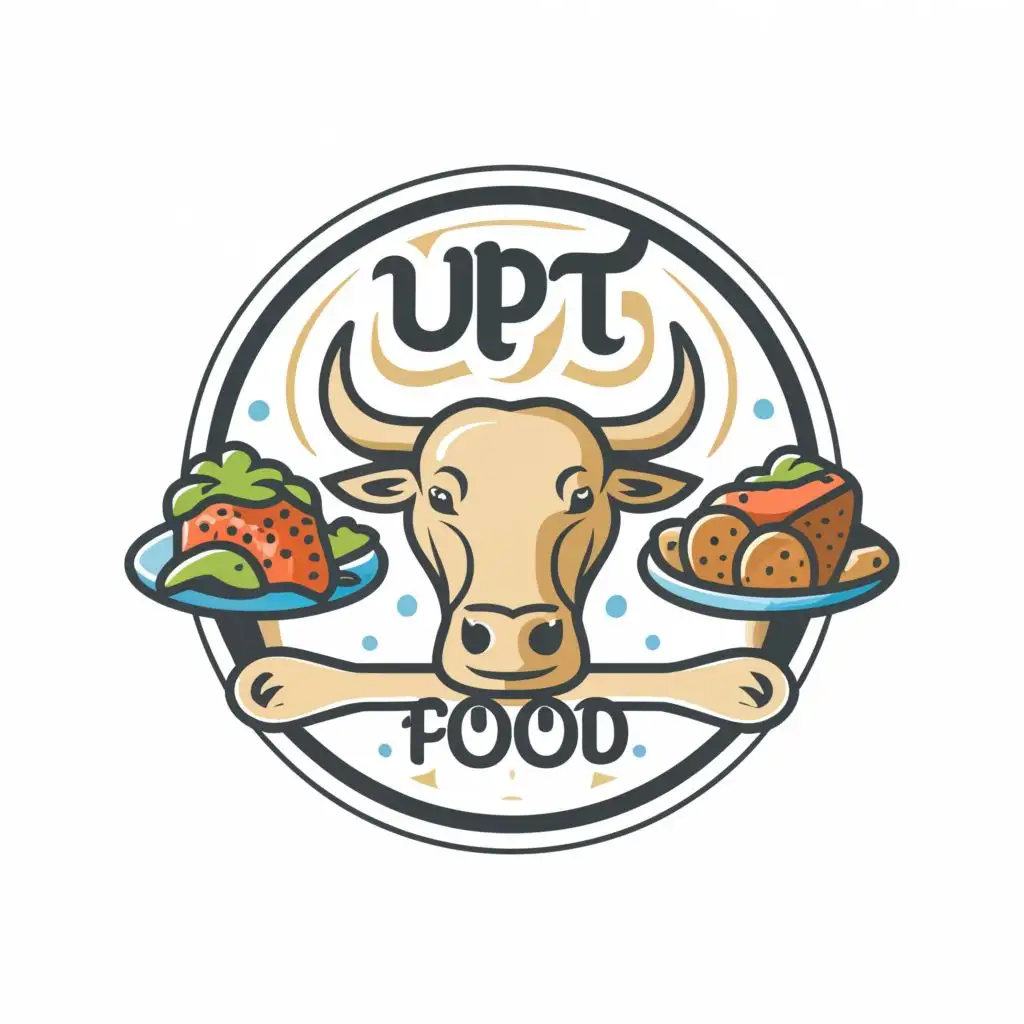 logo, A bull, food, with the text "UPT" "FOOD", typography