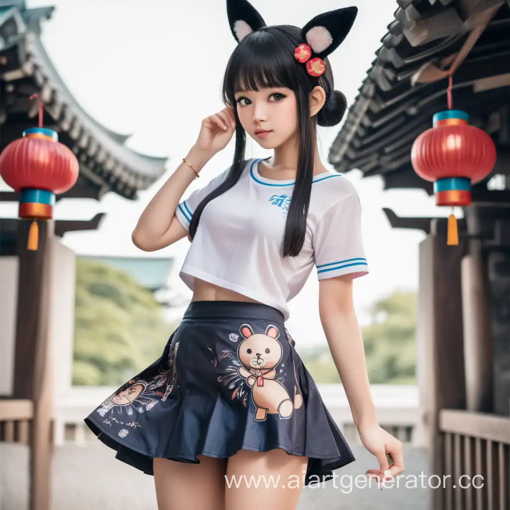 sexy girl with cute ears asian style lite skirt full body
