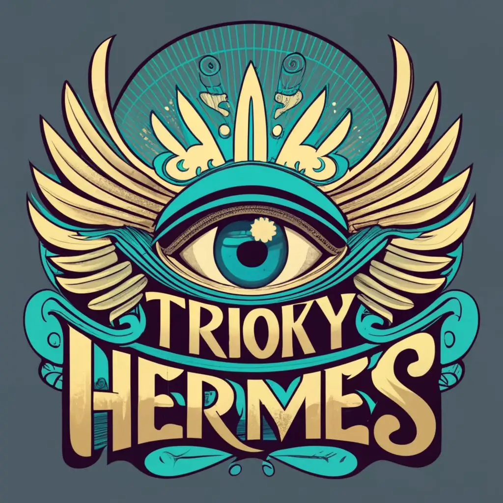 logo, eye with wings, in high detail, with the text "Trioky Hermes", typography, be used in Religious industry