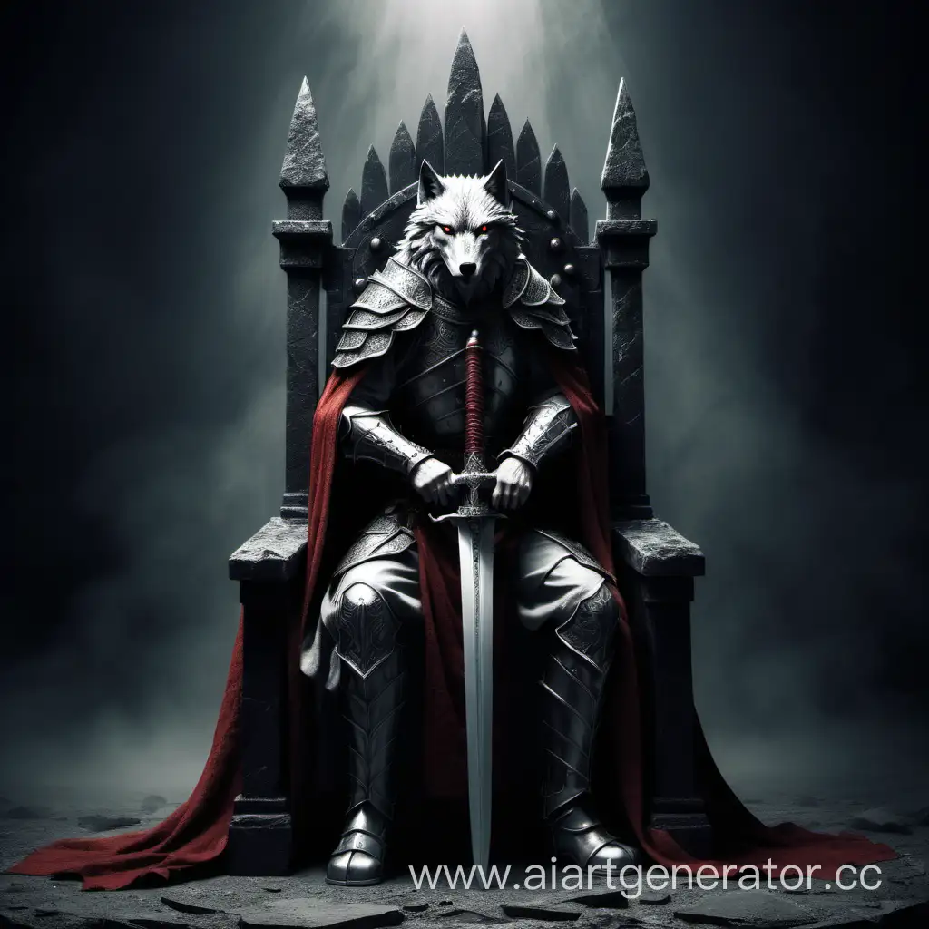 Одинокий волк с мечом на троне