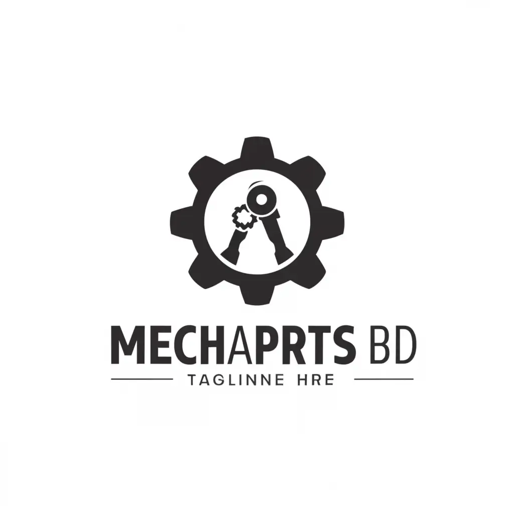 a logo design,with the text "mecha parts bd", main symbol:gear, bolt, wrench, thread,Minimalistic,be used in Technology industry,clear background