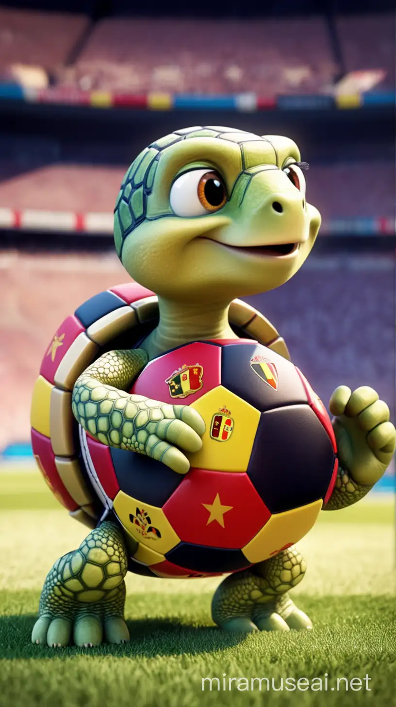 Tortue qui représente la Belgique en football. Version Pixar.