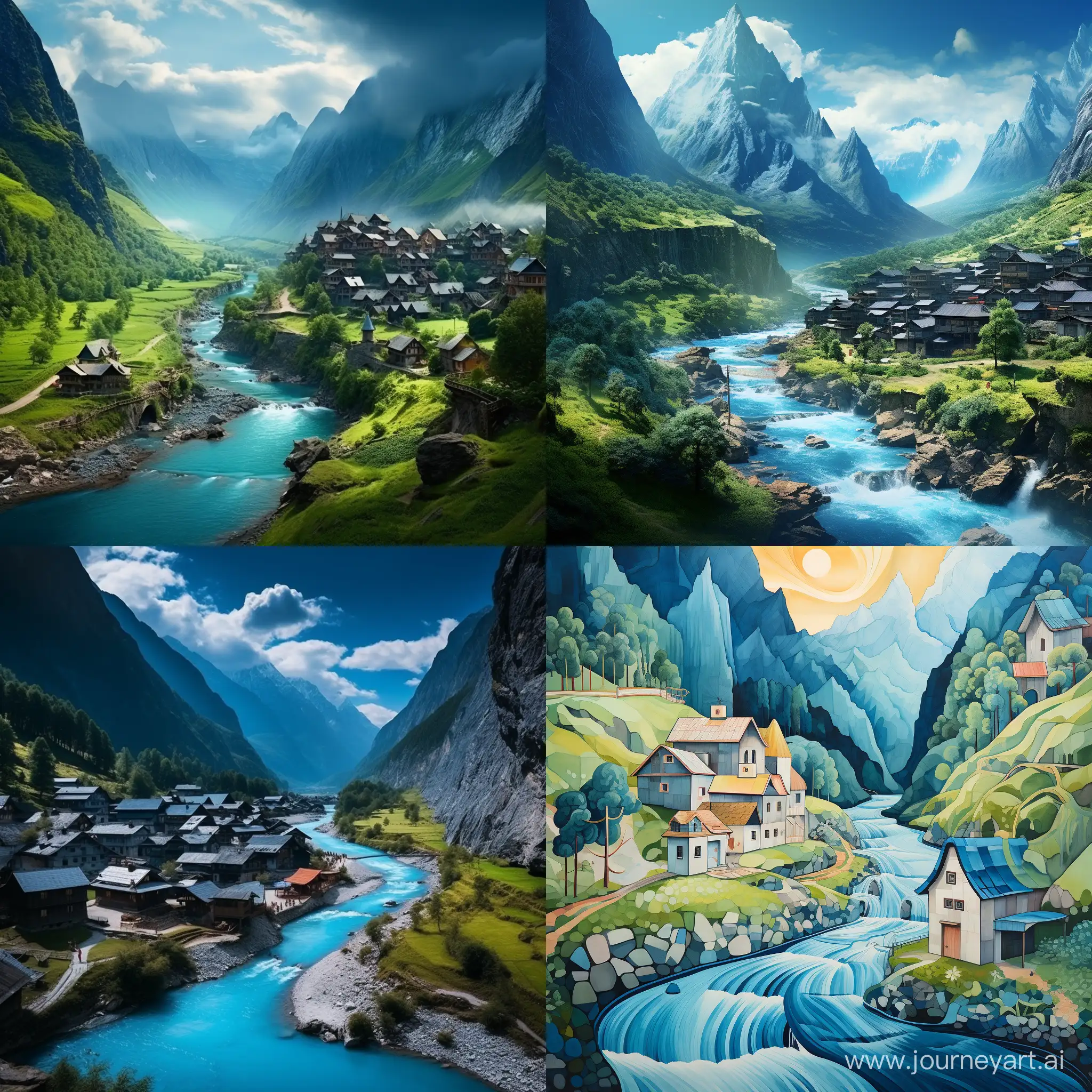 Mountain-Village-Landscape-with-Serene-Blue-River