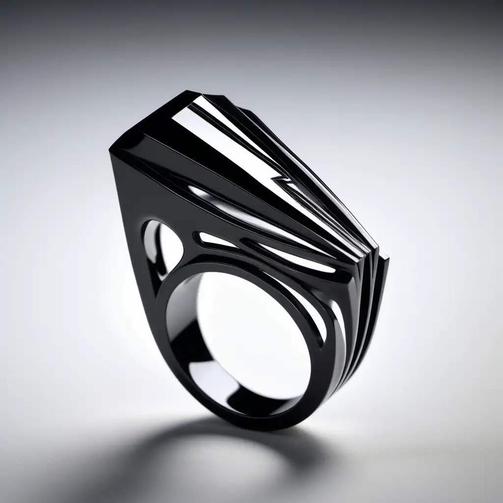 Bague art déco de style Zaha Hadid épuré et musclé