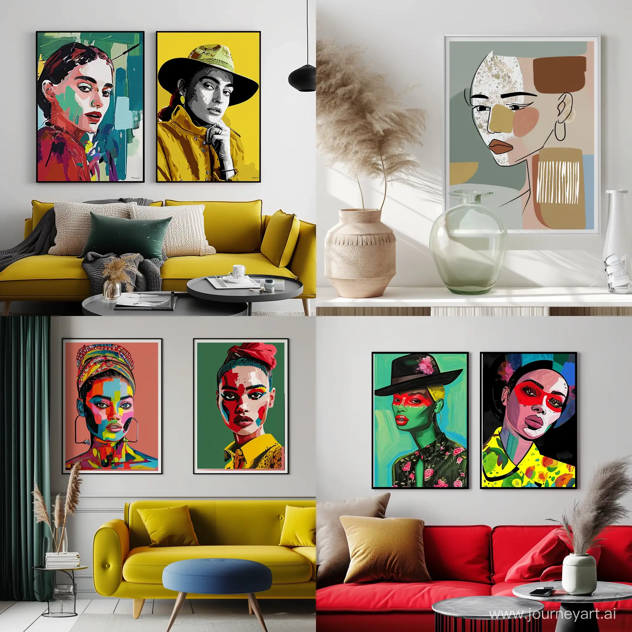 Different Woman Portrait illustration design 2 posters on the wall by Billy Childish 