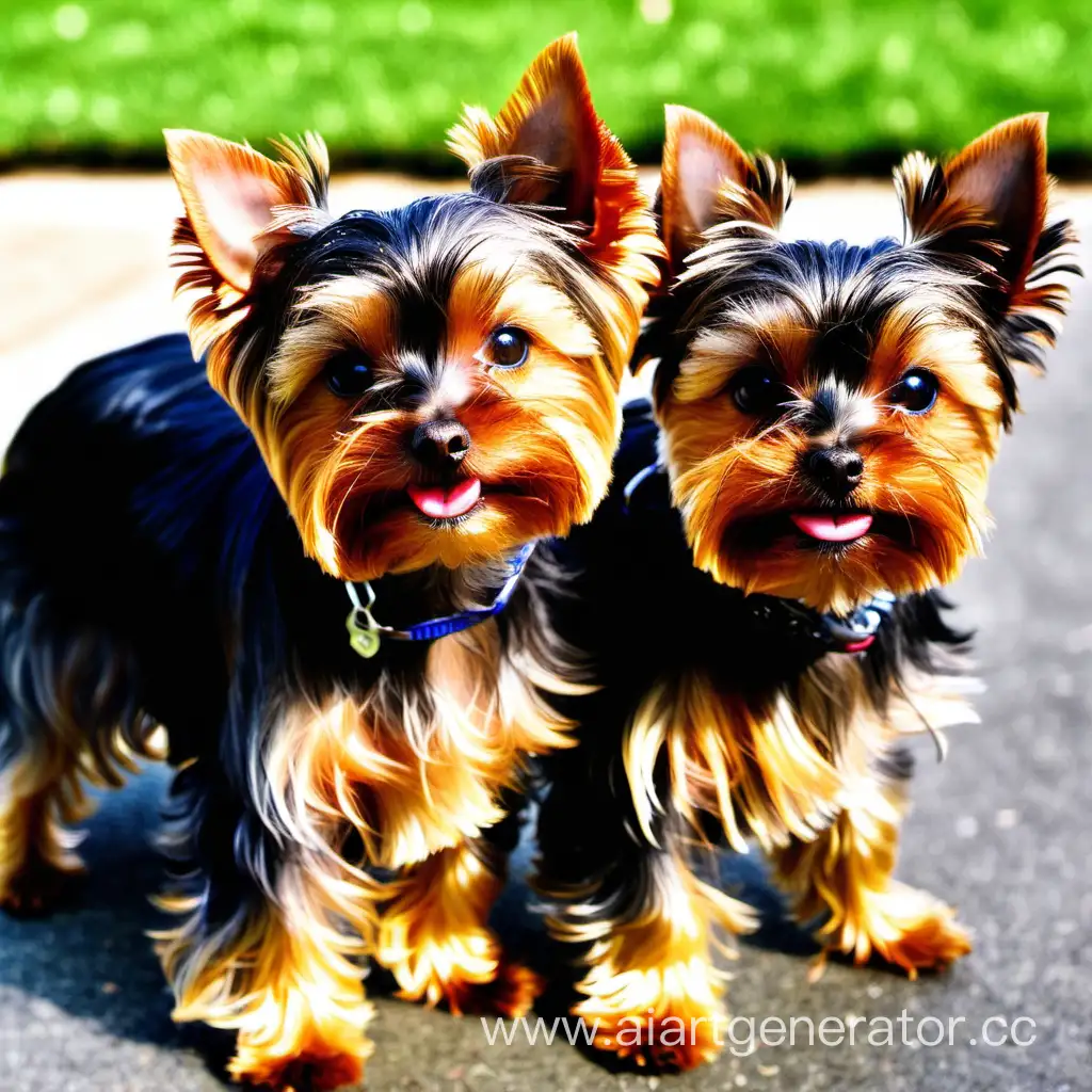 Charming-Pair-of-Yorkshire-Terriers-in-Playful-Interaction