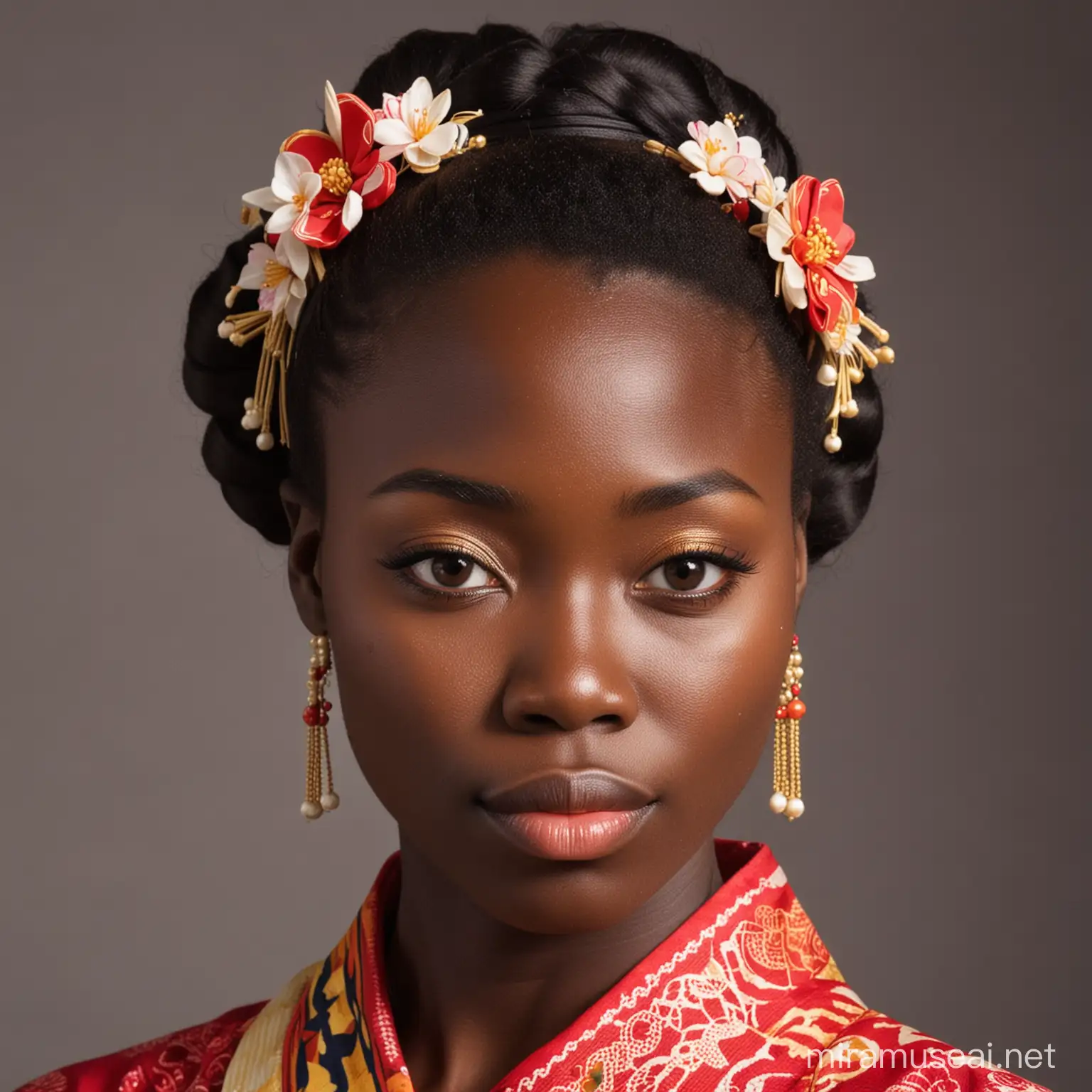 Portrait of Ugandan Woman Kanzashi with Ethereal Rosy Eyes