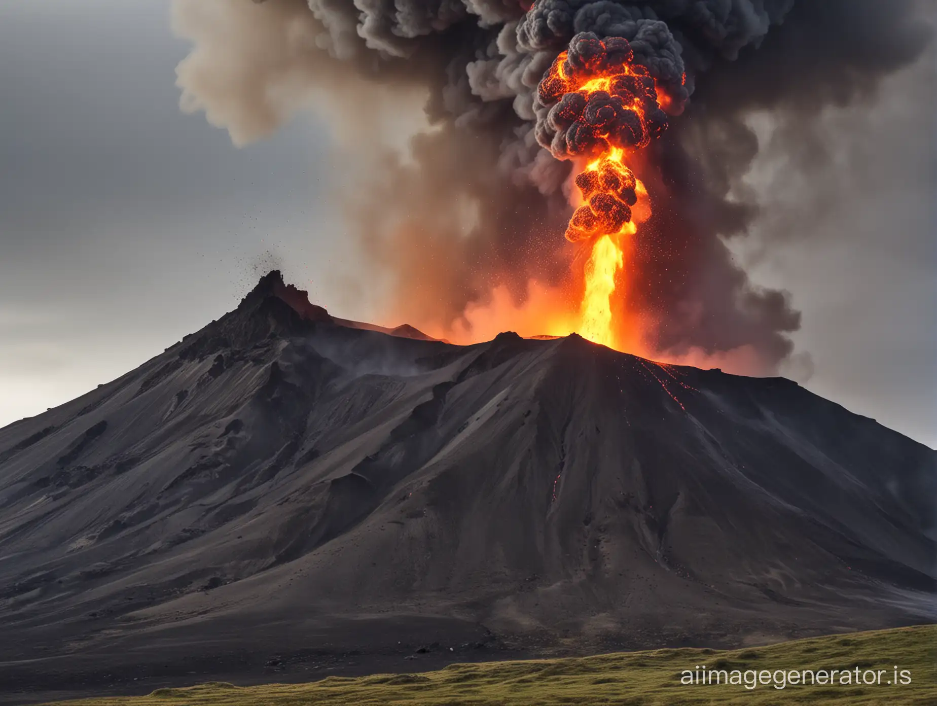 A volcano erupting on the edge of a mountain in Iceland