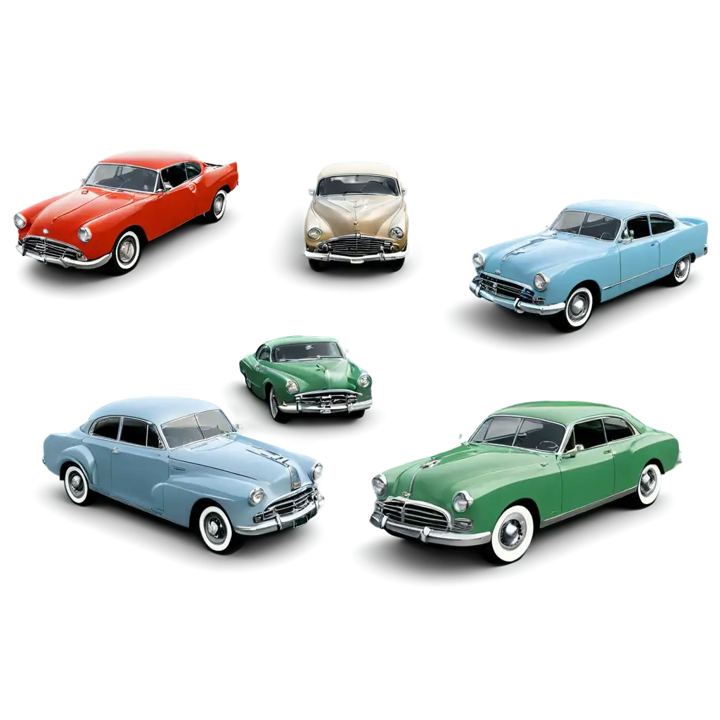 Vintage-Cars-PNG-Five-Classic-Automobiles-Illustration