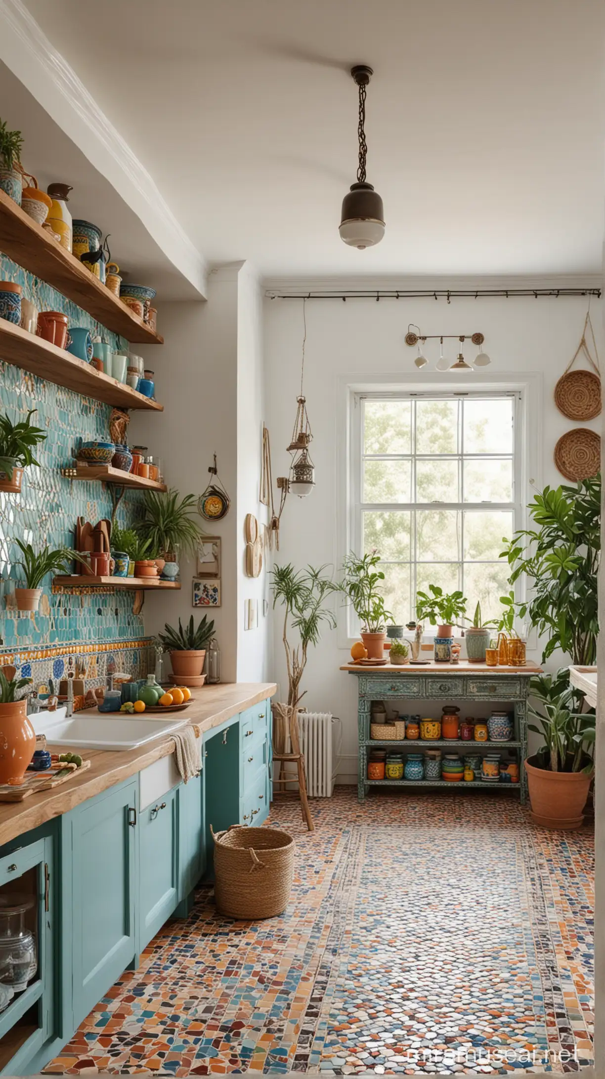 Eclectic Bohemian Kitchen with Moroccan Tiles and Vibrant Decor
