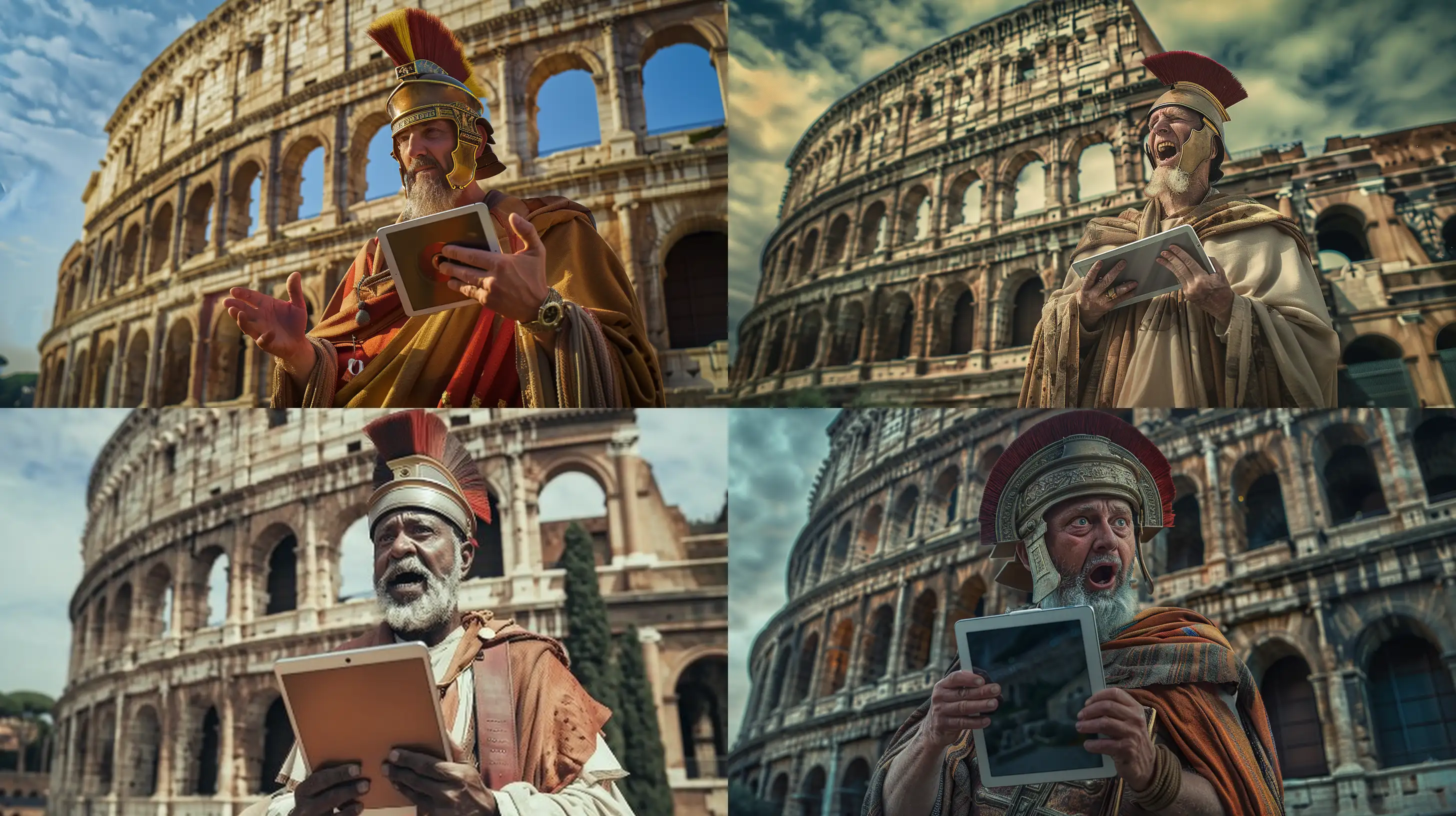 Euphoric-Roman-Centurion-with-iPad-at-the-Colosseum