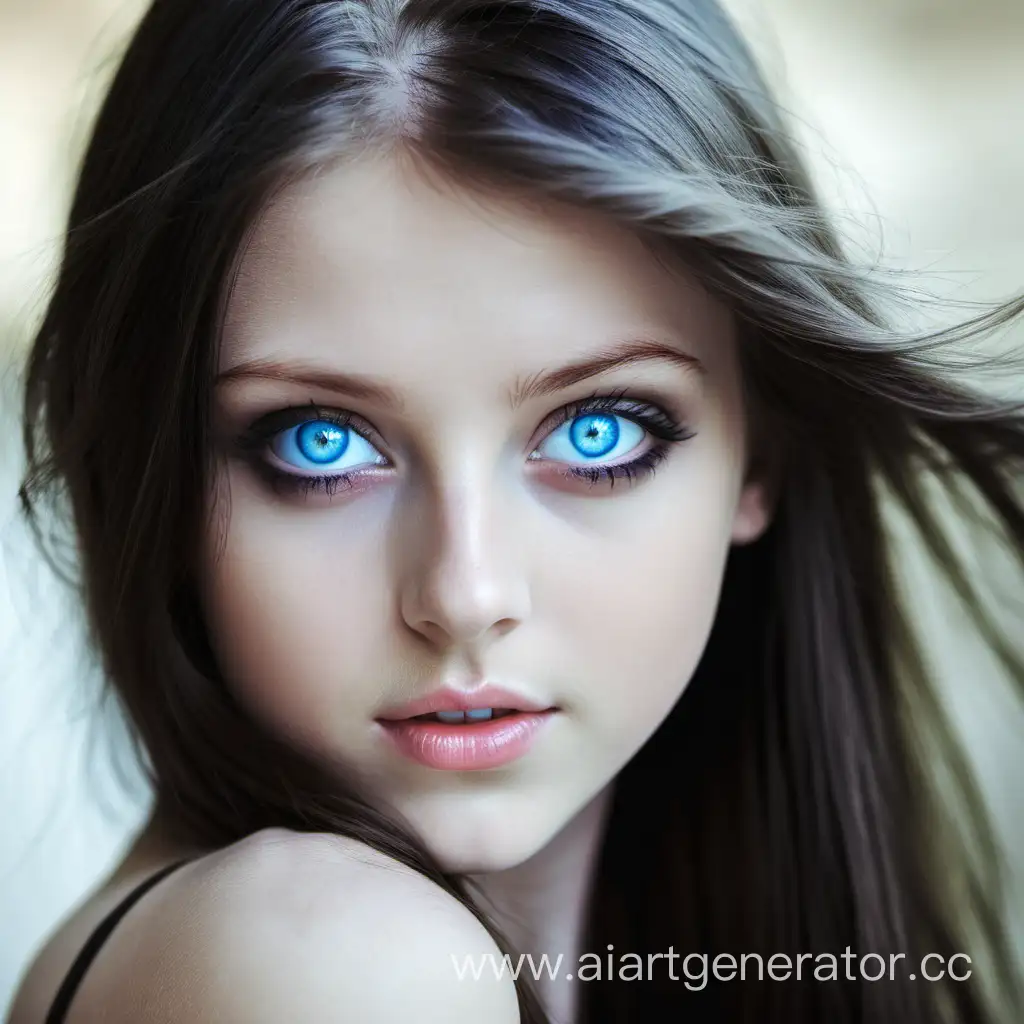 Красивая девушка с голубыми глазами, брюнетка