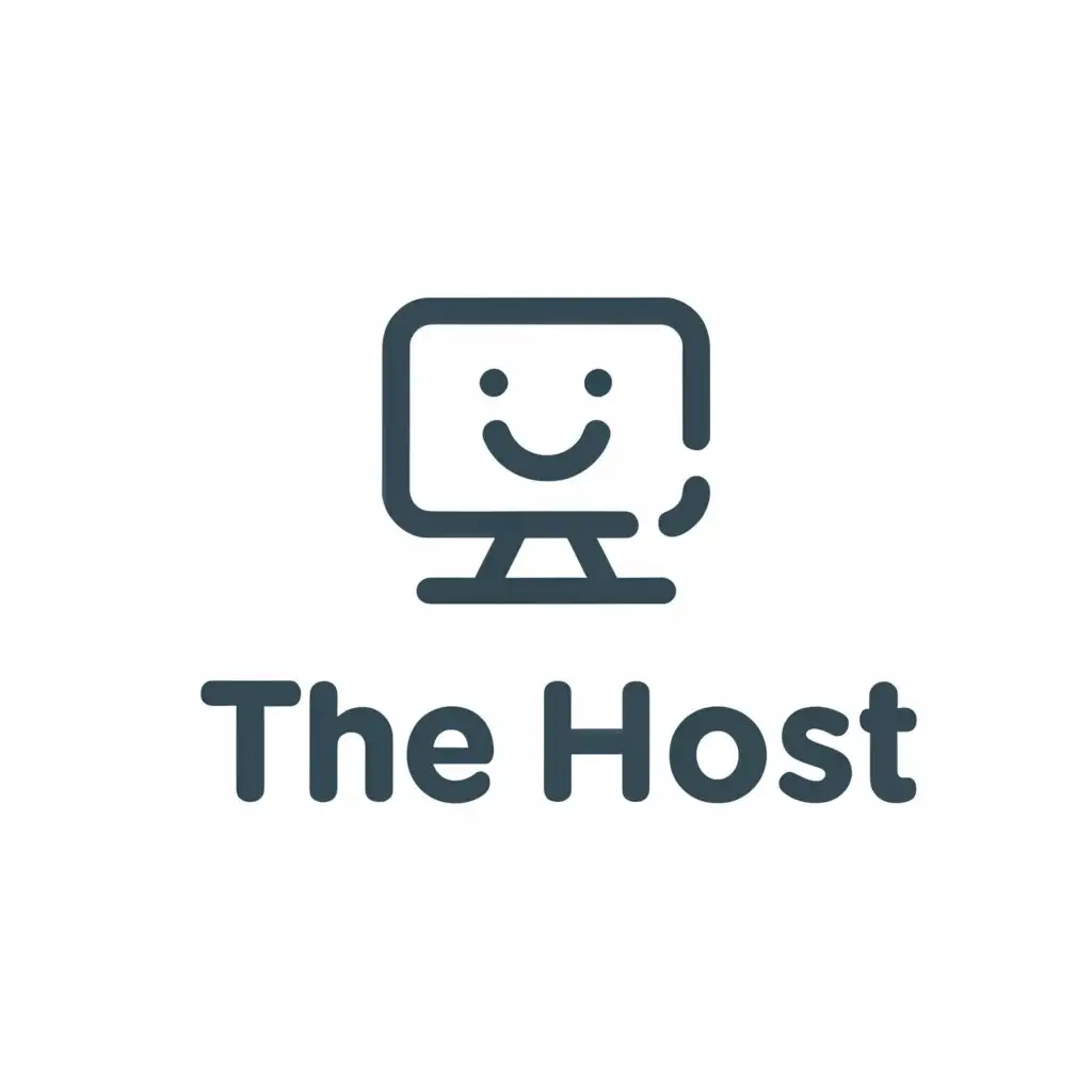 a logo design,with the text "The Host", main symbol:a desktop computer with a smiley face,Minimalistic,be used in Entertainment industry,clear background