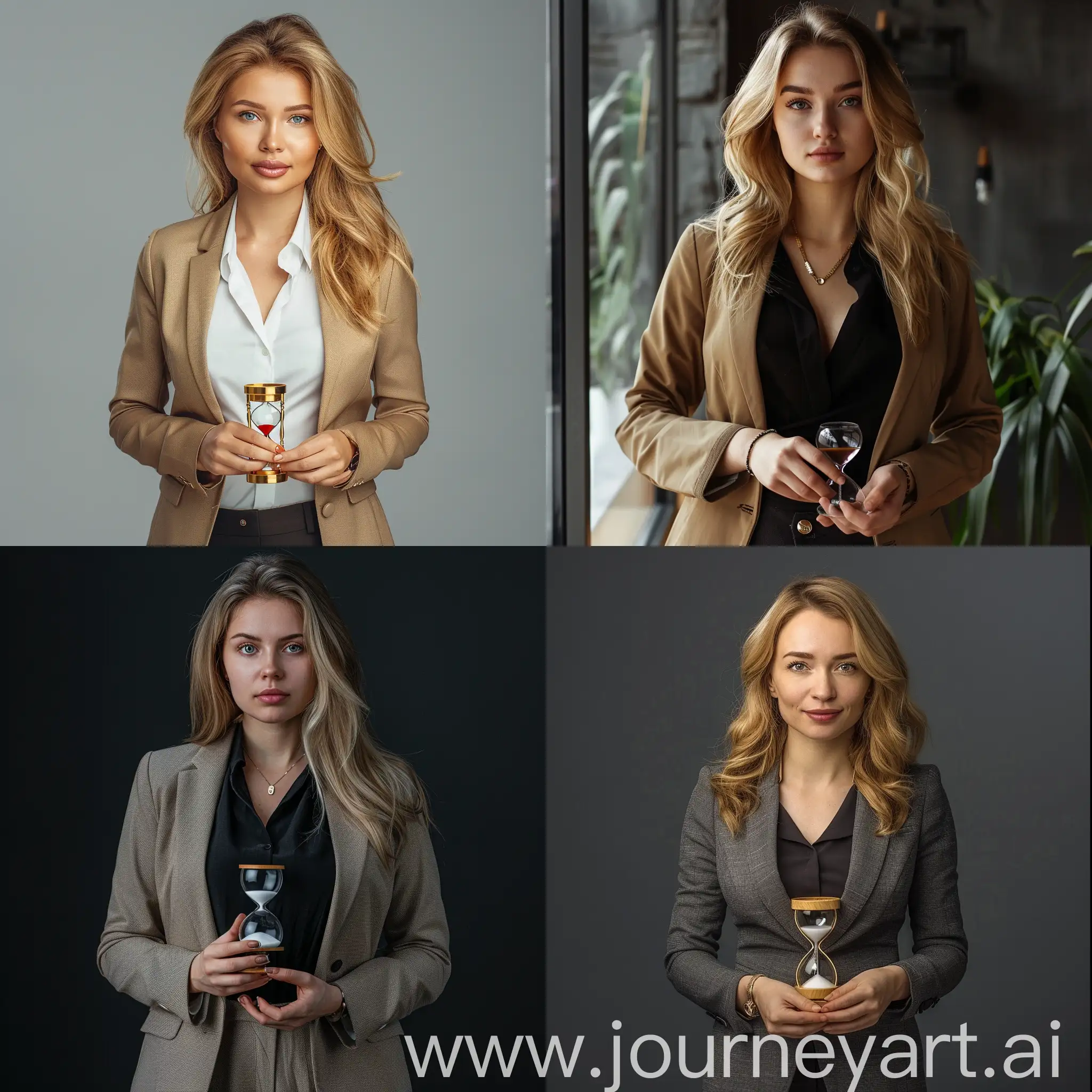 Confident-Athletic-Woman-Holding-Hourglass-in-Business-Attire