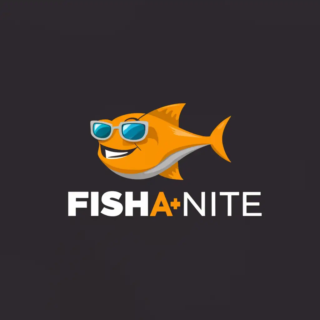 a logo design,with the text "Fish@Nite", main symbol:A fish like Charlie the Tuna from Starkist with dark sunglasses,Moderate,be used in Entertainment industry,clear background
